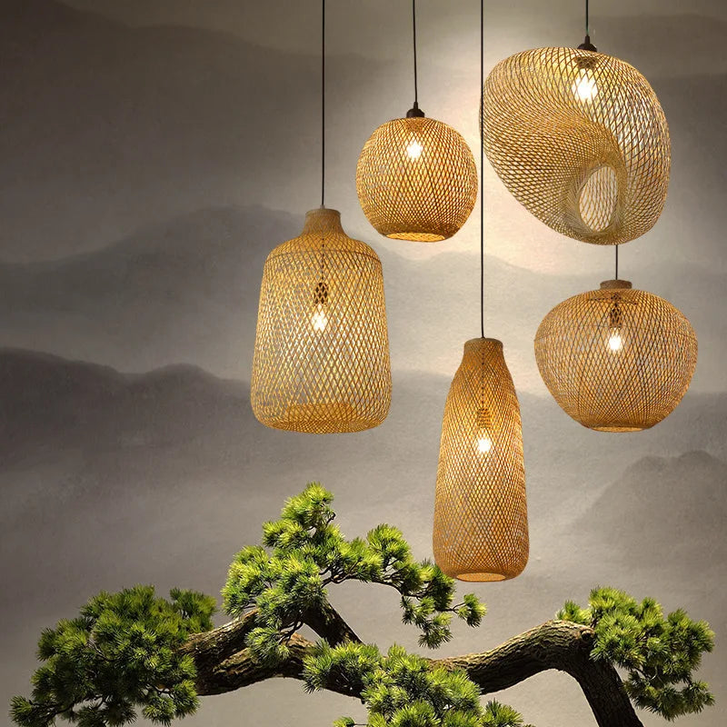 🌾 2025 Handwoven Bamboo Rattan Pendant Lamp – Japanese Style Ceiling Light for Bedroom, Dining & Living Spaces ✨