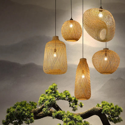 🌾 2025 Handwoven Bamboo Rattan Pendant Lamp – Japanese Style Ceiling Light for Bedroom, Dining & Living Spaces ✨