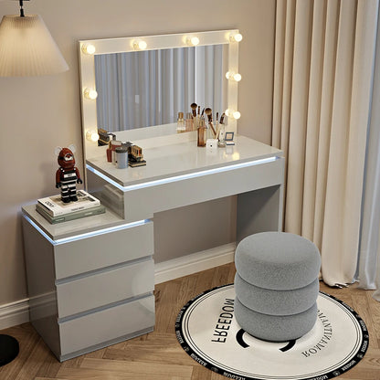 Luxury Hollywood Light Vanity Dressing Table – Modern Makeup Desk With Drawers & Chair