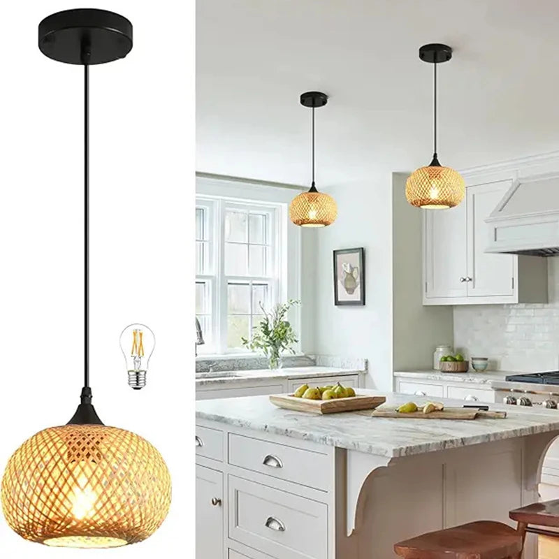 🏮 Handwoven Bamboo Rattan Pendant Lamp – Natural Woven Chandelier Light for Dining & Living Spaces 🌿✨