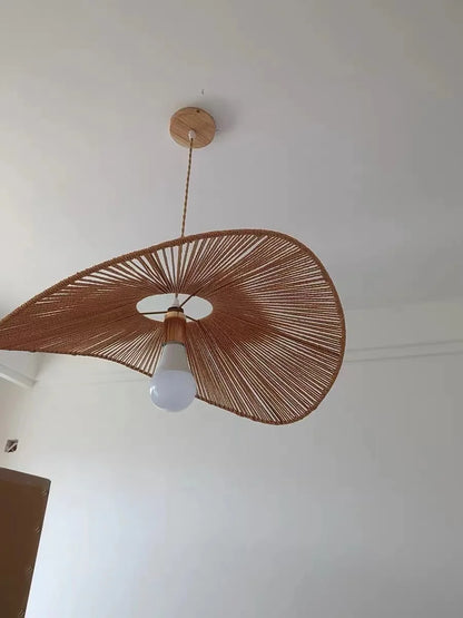 🌸 Wabi Sabi Rattan Flower Pendant Lamp – Minimalist Hemp Rope Ceiling Light for Bedroom, Dining & Café Decor ✨