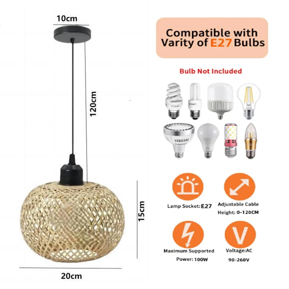 🏮 Handwoven Bamboo Rattan Pendant Lamp – Natural Woven Chandelier Light for Dining & Living Spaces 🌿✨