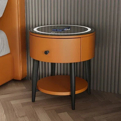 🛏️ Smart Modern Leather Nightstand – Minimalist Multifunctional Bedside Table with Storage Drawer | Wireless Charging + Soft LED Touch Lamp