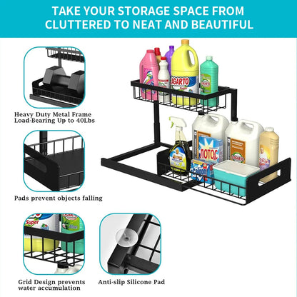TidyTroves™ – Under-Sink Sliding Storage Organizer (2-Tier Cabinet Space-Saver)