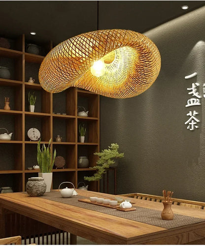 🌾 Handwoven Bamboo Pendant Light – 36cm LED Ceiling Lamp for Dining, Bedroom & Living Room | Natural Southeast Asian Style ✨