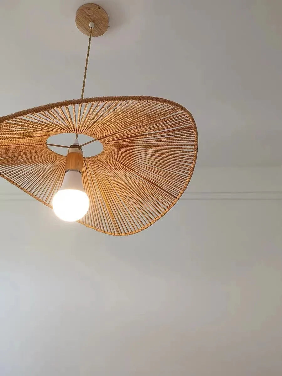 🌸 Wabi Sabi Rattan Flower Pendant Lamp – Minimalist Hemp Rope Ceiling Light for Bedroom, Dining & Café Decor ✨