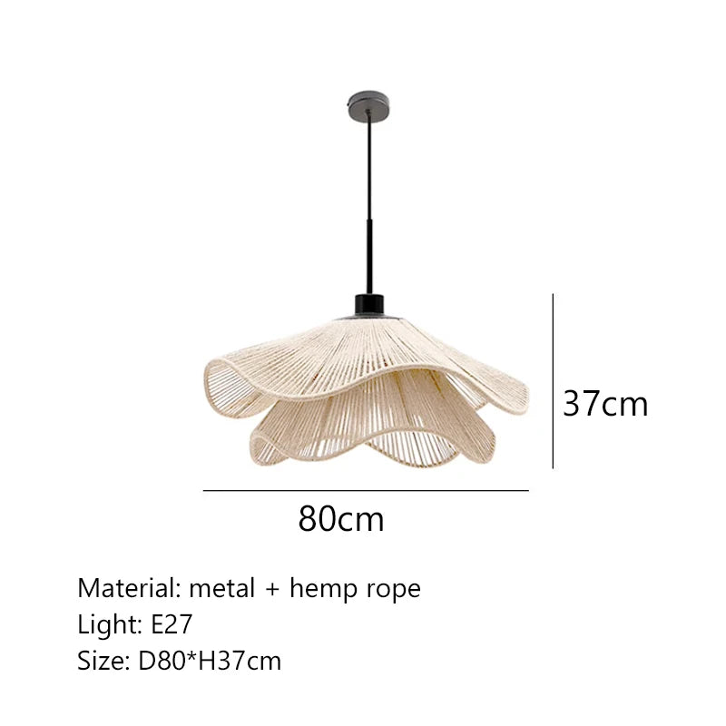 🌸 Wabi Sabi Rattan Flower Pendant Lamp – Minimalist Hemp Rope Ceiling Light for Bedroom, Dining & Café Decor ✨