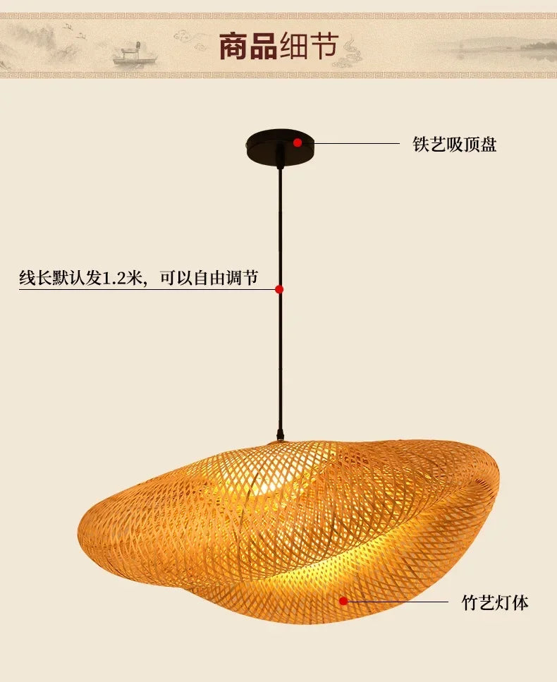 🌾 Handwoven Bamboo Pendant Light – 36cm LED Ceiling Lamp for Dining, Bedroom & Living Room | Natural Southeast Asian Style ✨
