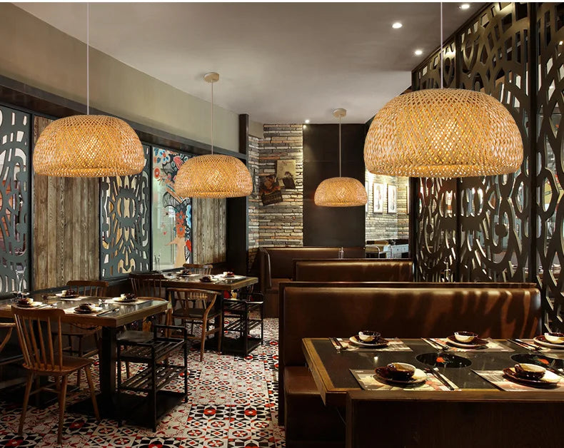 🌾 Handwoven Bamboo Rattan Pendant Lamp – Japanese Style Ceiling Light with Natural Wicker Shade for Bedroom, Dining & Living Spaces ✨