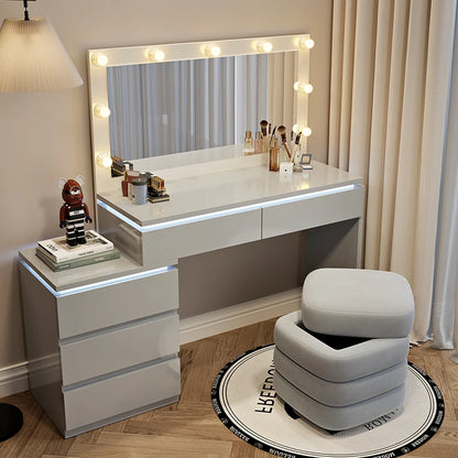 Luxury Hollywood Light Vanity Dressing Table – Modern Makeup Desk With Drawers & Chair
