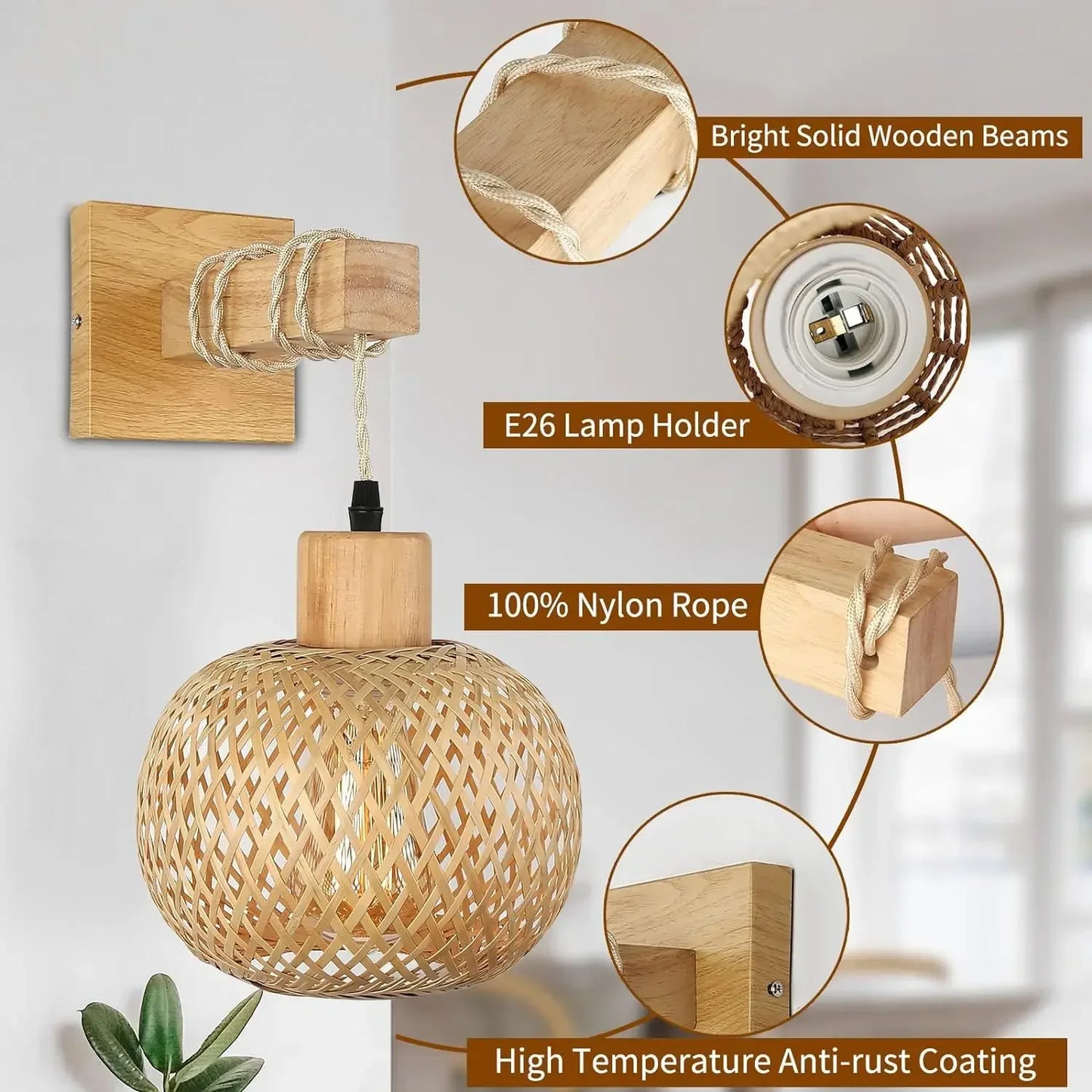 🌿 Handwoven Bamboo Lantern Wall Lamp – Natural Rattan Wicker Light for Bedroom, Living Room & Hallway ✨