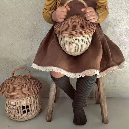 🍄 Handwoven Rattan Mushroom Basket – Adorable Wicker Storage Bag for Kids, Beach & Home Decor 🌿✨