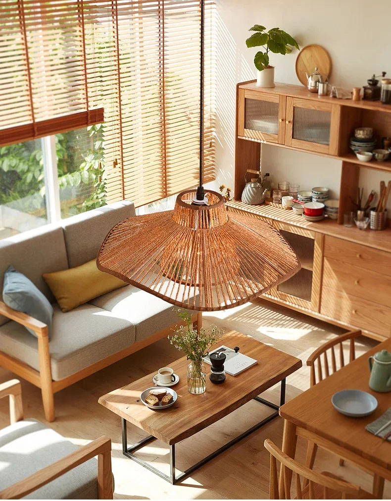 🌸 Wabi Sabi Rattan Flower Pendant Lamp – Minimalist Hemp Rope Ceiling Light for Bedroom, Dining & Café Decor ✨