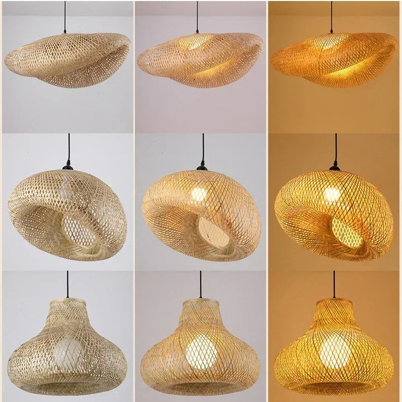 🌾 2025 Handwoven Bamboo Rattan Pendant Lamp – Japanese Style Ceiling Light for Bedroom, Dining & Living Spaces ✨