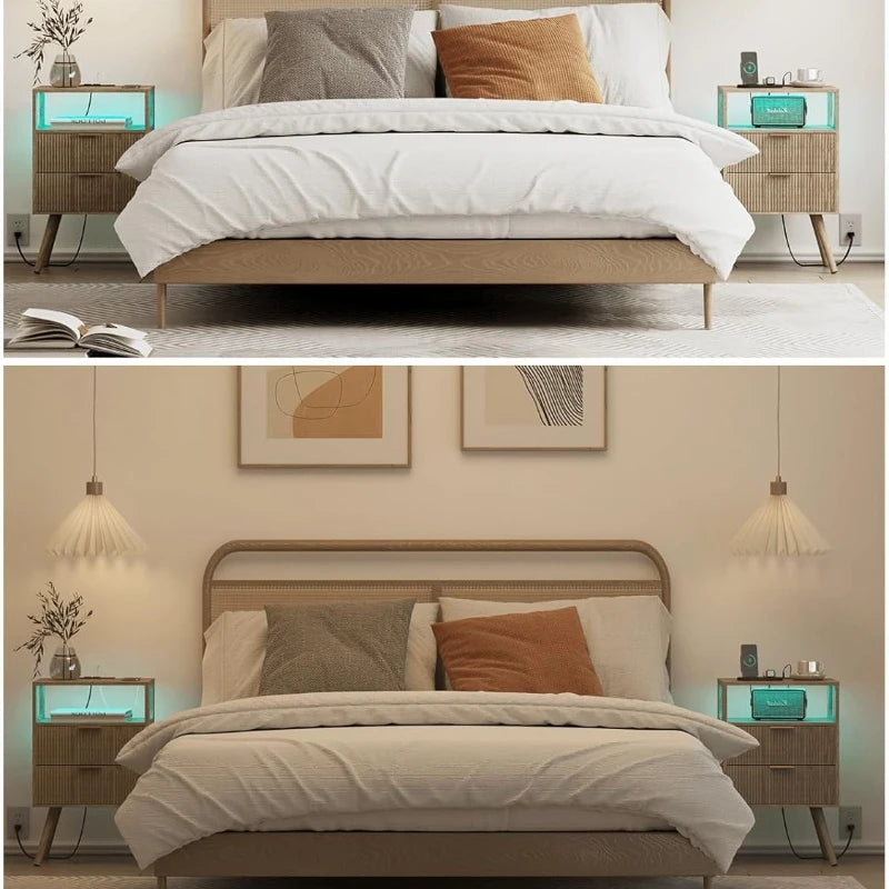 Modern 2-Drawer Nightstand With Open Shelf – Minimalist Wood Side Table for Bedroom Spac