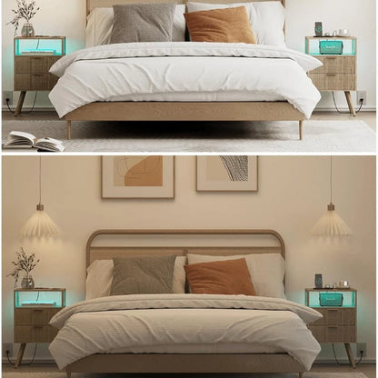 Modern 2-Drawer Nightstand With Open Shelf – Minimalist Wood Side Table for Bedroom Spac