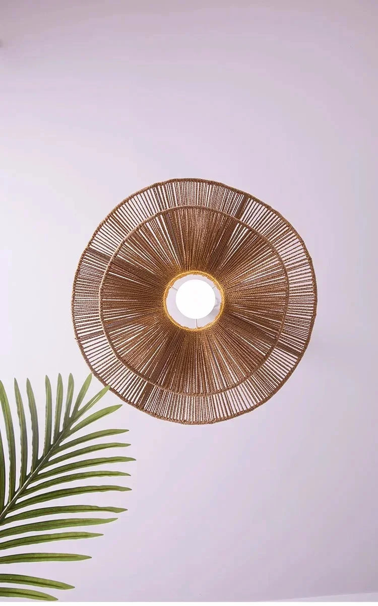 🌸 Wabi Sabi Rattan Flower Pendant Lamp – Minimalist Hemp Rope Ceiling Light for Bedroom, Dining & Café Decor ✨