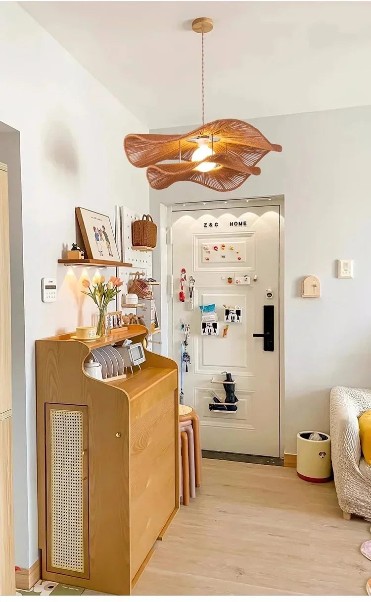 🌸 Wabi Sabi Rattan Flower Pendant Lamp – Minimalist Hemp Rope Ceiling Light for Bedroom, Dining & Café Decor ✨