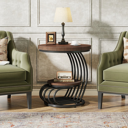 ✨ Modern Gold Round End Table – 2-Tier Faux Marble Side Table with Storage Shelf for Elegant Living Spaces 💫