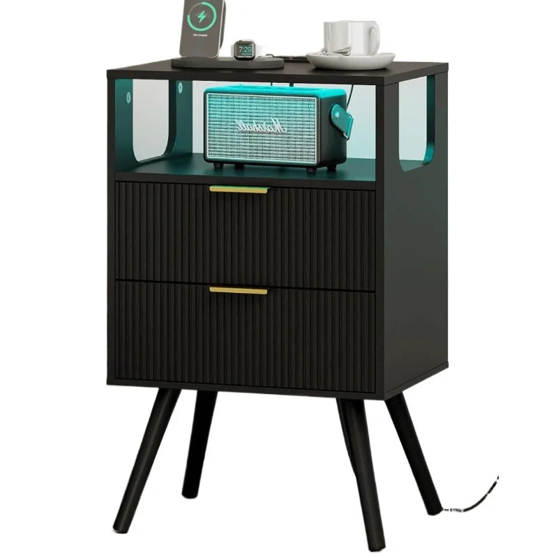 Modern 2-Drawer Nightstand With Open Shelf – Minimalist Wood Side Table for Bedroom Spac