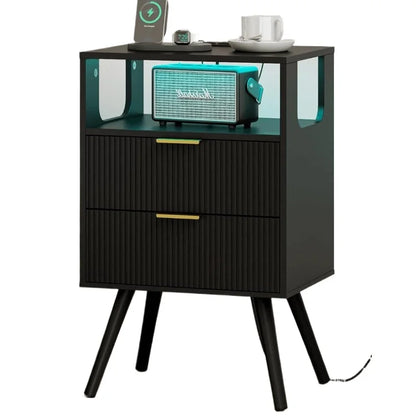 Modern 2-Drawer Nightstand With Open Shelf – Minimalist Wood Side Table for Bedroom Spac