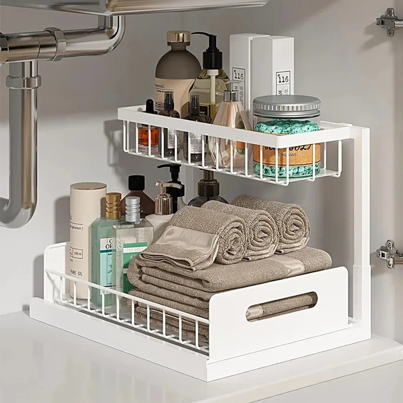 TidyTroves™ – Under-Sink Sliding Storage Organizer (2-Tier Cabinet Space-Saver)