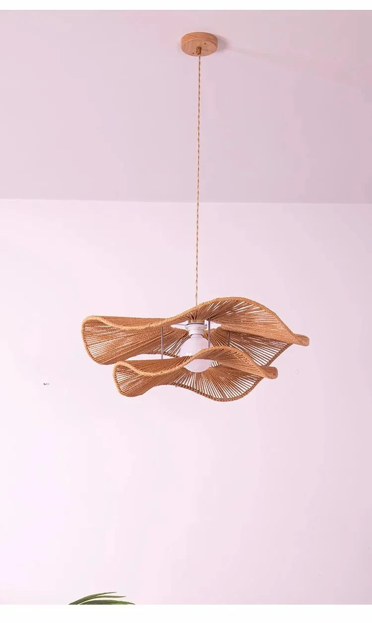 🌸 Wabi Sabi Rattan Flower Pendant Lamp – Minimalist Hemp Rope Ceiling Light for Bedroom, Dining & Café Decor ✨