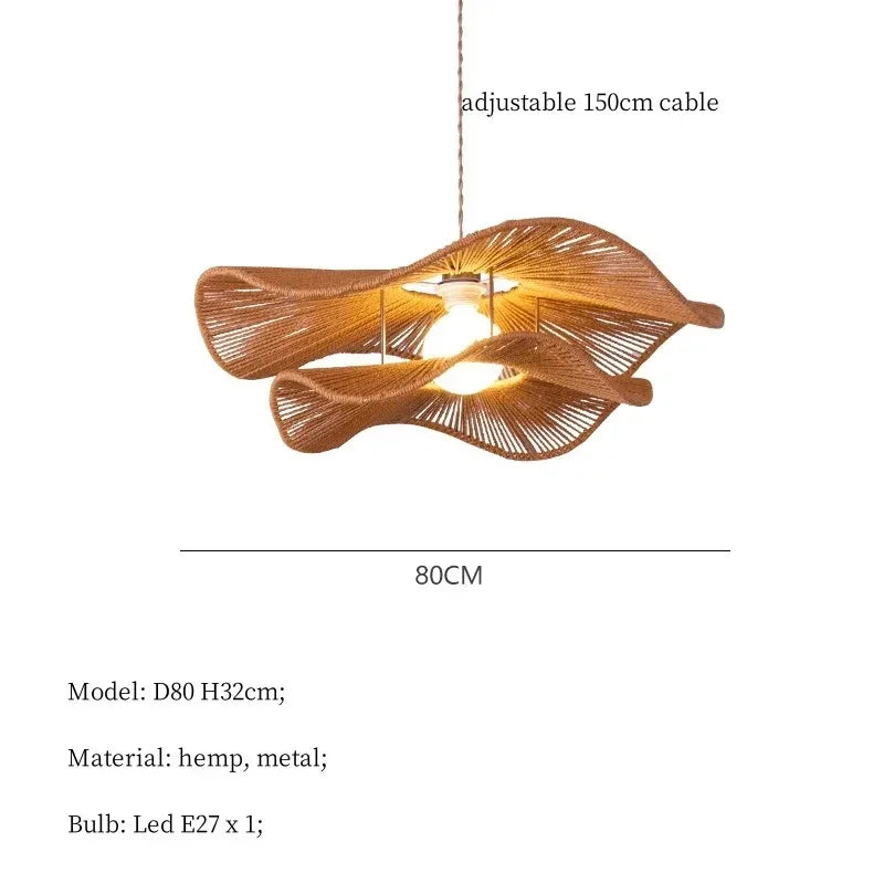 🌸 Wabi Sabi Rattan Flower Pendant Lamp – Minimalist Hemp Rope Ceiling Light for Bedroom, Dining & Café Decor ✨