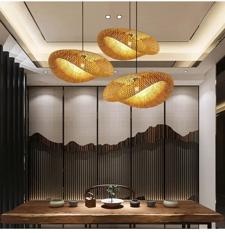 🌾 Handwoven Bamboo Pendant Light – 36cm LED Ceiling Lamp for Dining, Bedroom & Living Room | Natural Southeast Asian Style ✨