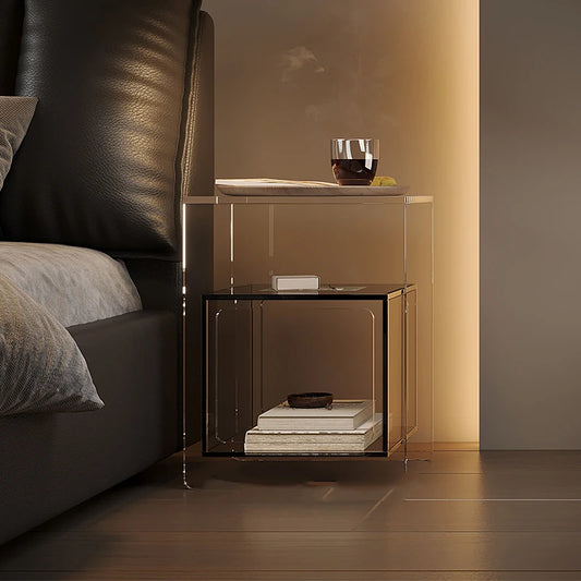 🛏️✨ Modern Nordic Nightstand – Curved Design Bedside Table with Drawer Storage & Display Tray