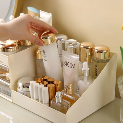 Aesthetic Makeup & Skincare Desktop Organizer – Multi-Compartment Cosmetic Storage Display Case