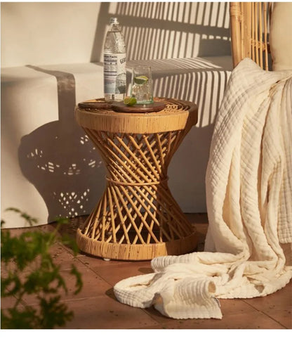Handwoven Rattan Hourglass Coffee Table – Boho Chic Round Center Table for Living Room & Bedroom ☕🌾