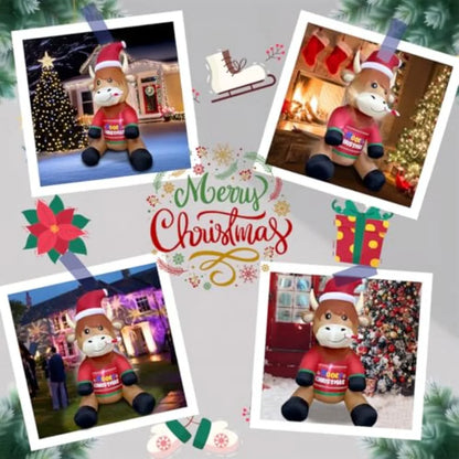 5ft Inflatable Highland Cow Christmas Decoration 🐮✨ | Built-In LED Lights, Adorable Santa Sweater, Perfect Yard & Lawn Display 🎅🎁