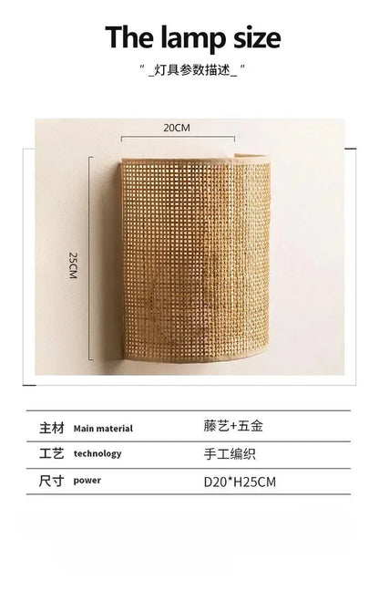 🌾 Handwoven Rattan Wall Sconce – Natural Wicker Lamp for Bedroom, Living Room & Hallway Ambiance 🌙✨