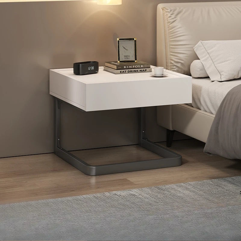 ✨ Minimalist Nordic Nightstand – Modern C-Shaped Bedside Table with Open Storage (45×50×40 cm)
