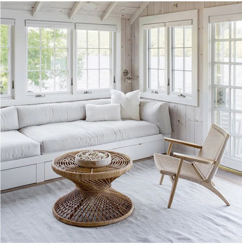 Handwoven Rattan Hourglass Coffee Table – Boho Chic Round Center Table for Living Room & Bedroom ☕🌾