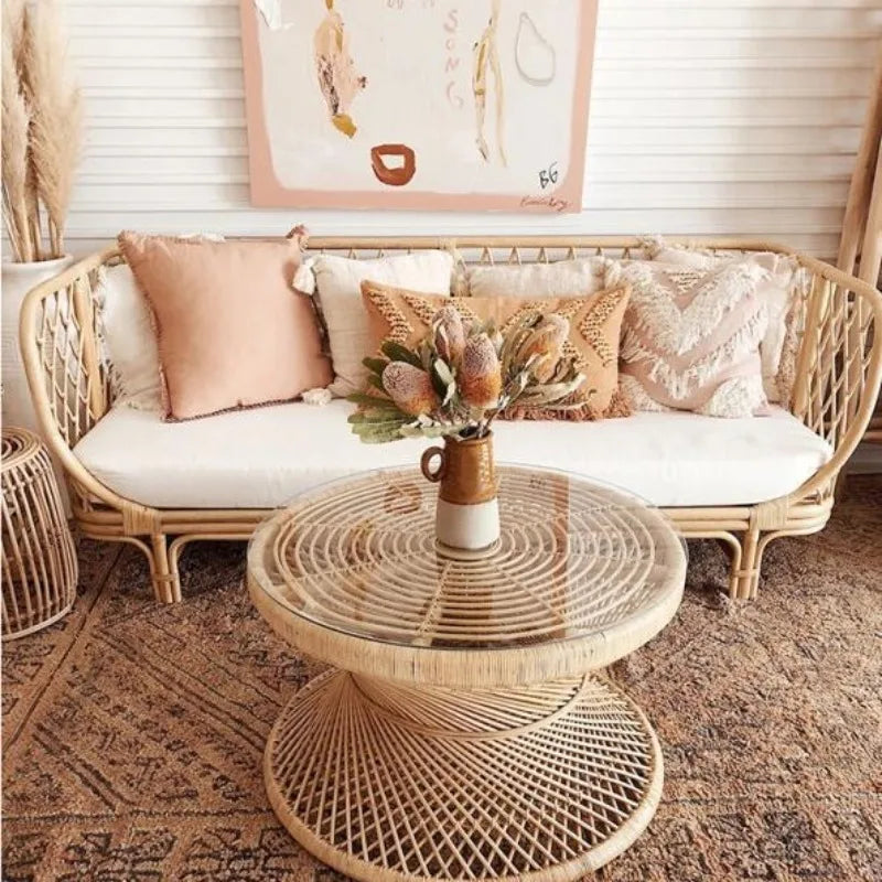 Handwoven Rattan Hourglass Coffee Table – Boho Chic Round Center Table for Living Room & Bedroom ☕🌾