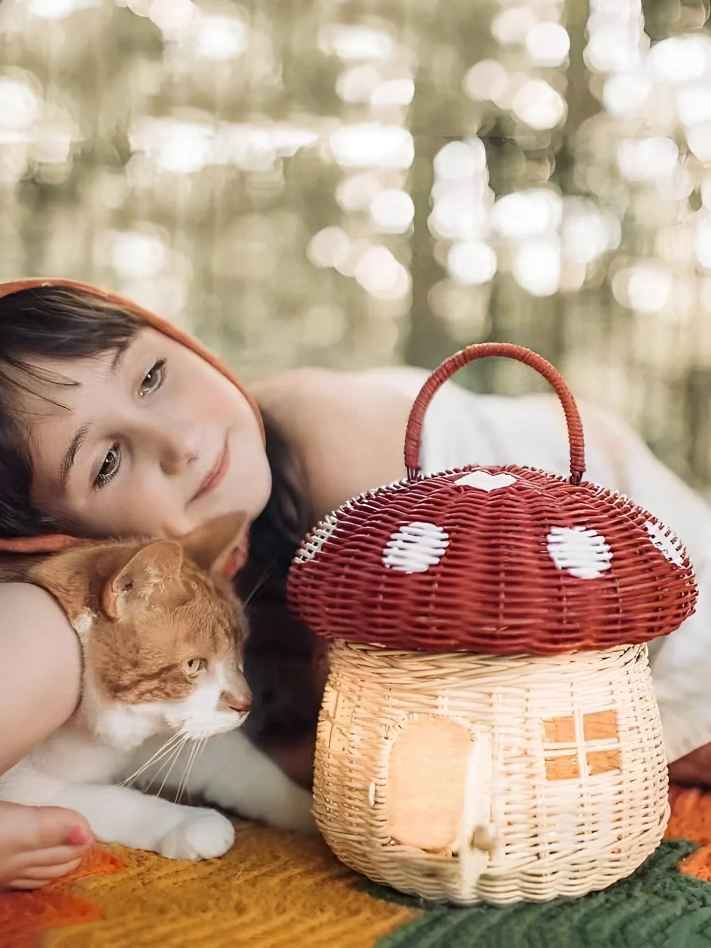 🍄 Handwoven Rattan Mushroom Basket – Adorable Wicker Storage Bag for Kids, Beach & Home Decor 🌿✨
