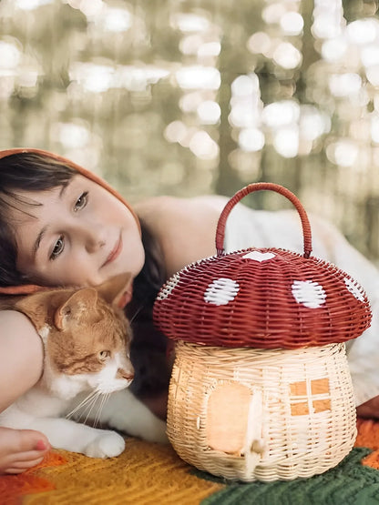 🍄 Handwoven Rattan Mushroom Basket – Adorable Wicker Storage Bag for Kids, Beach & Home Decor 🌿✨