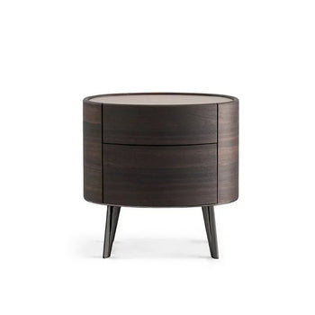 ✨ Modern Rounded 2-Drawer Nightstand – Retro Whitewash Finish | Solid Wood Storage Cabinet Tan Black colour (60×42×59 cm)