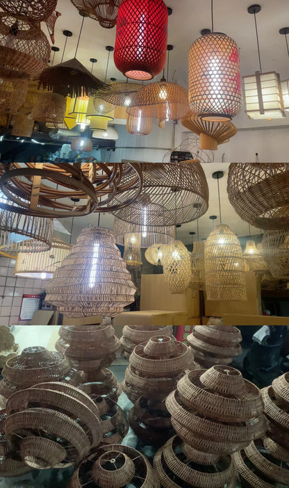 Handwoven Bamboo Pendant Lamp – Natural Rattan Wicker Ceiling Light for Dining, Bedroom & Home Décor 🌿✨