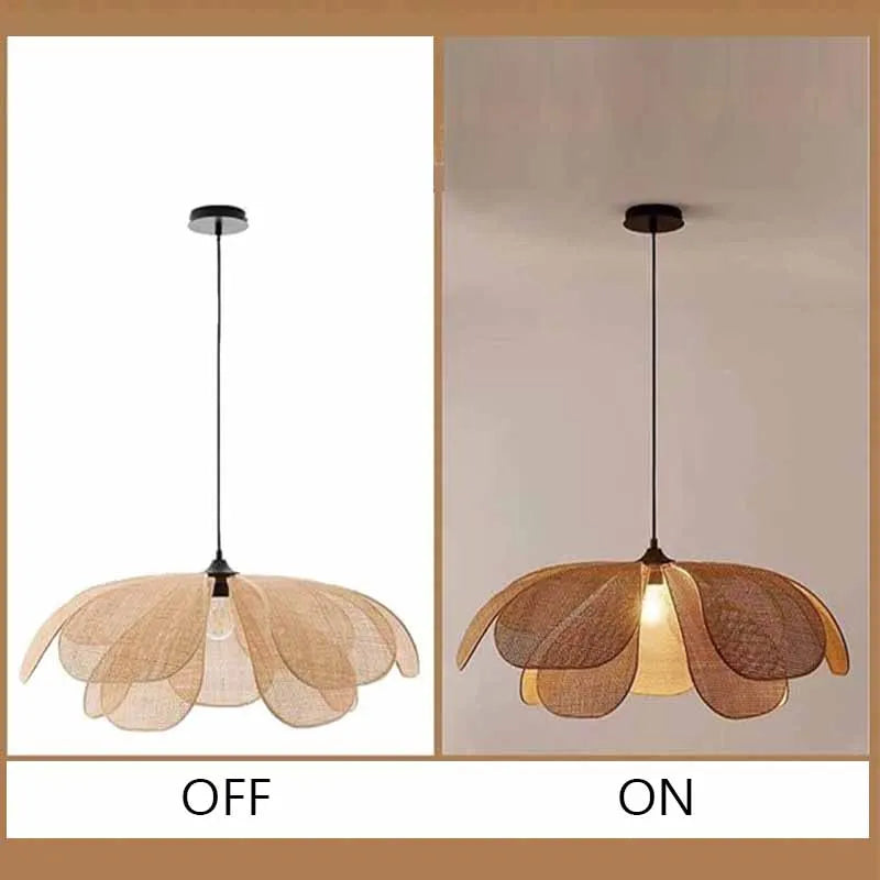 🌸 Japanese Petal Rattan Pendant Lamp – Handwoven Flower Ceiling Light for Dining, Living & Bedroom Spaces 🌿✨