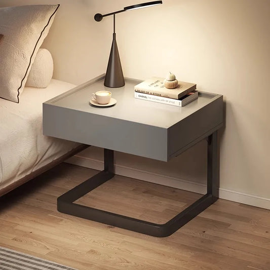 ✨ Minimalist Nordic Nightstand – Modern C-Shaped Bedside Table with Open Storage (45×50×40 cm)