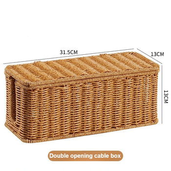 🌿 Handwoven Rattan Cable Organizer Box – Natural Wicker Multi-Compartment Storage for Chargers & Cables ⚡✨