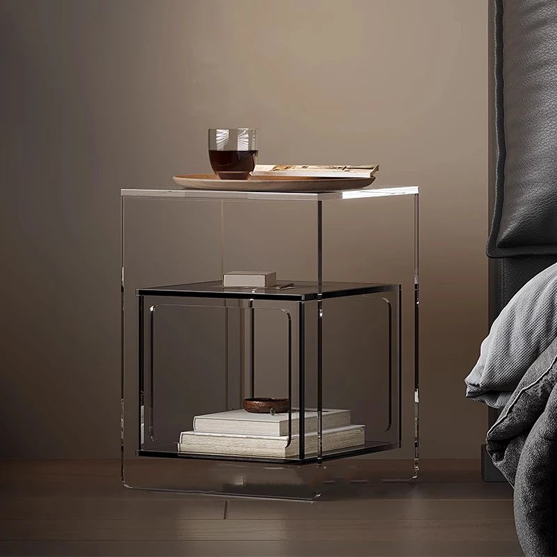 🛏️✨ Modern Nordic Nightstand – Curved Design Bedside Table with Drawer Storage & Display Tray