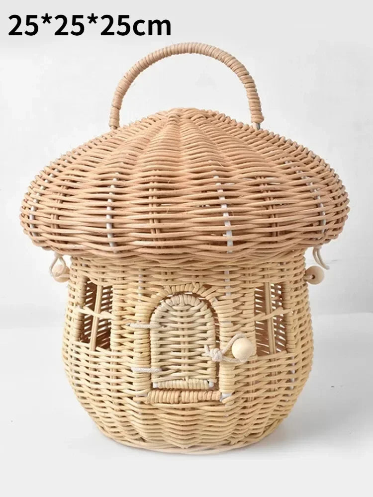 🍄 Handwoven Rattan Mushroom Basket – Adorable Wicker Storage Bag for Kids, Beach & Home Decor 🌿✨