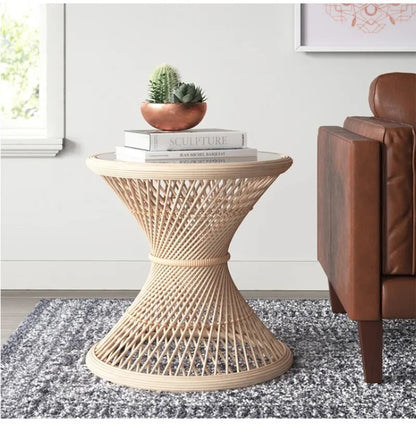 Handwoven Rattan Hourglass Coffee Table – Boho Chic Round Center Table for Living Room & Bedroom ☕🌾