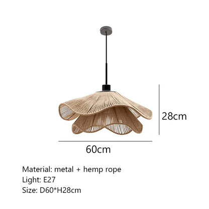 🌸 Wabi Sabi Rattan Flower Pendant Lamp – Minimalist Hemp Rope Ceiling Light for Bedroom, Dining & Café Decor ✨