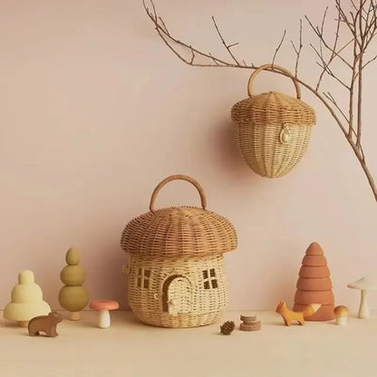 🍄 Handwoven Rattan Mushroom Basket – Adorable Wicker Storage Bag for Kids, Beach & Home Decor 🌿✨