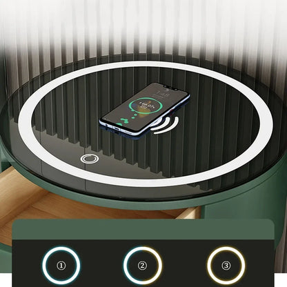 🛏️ Smart Modern Leather Nightstand – Minimalist Multifunctional Bedside Table with Storage Drawer | Wireless Charging + Soft LED Touch Lamp